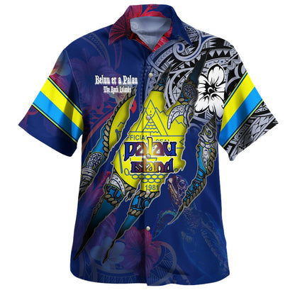 Palau Hawaiian Shirt Custom Palauan Blood Inside Me Polynesian Sleeve Tattoo Tropical Blue