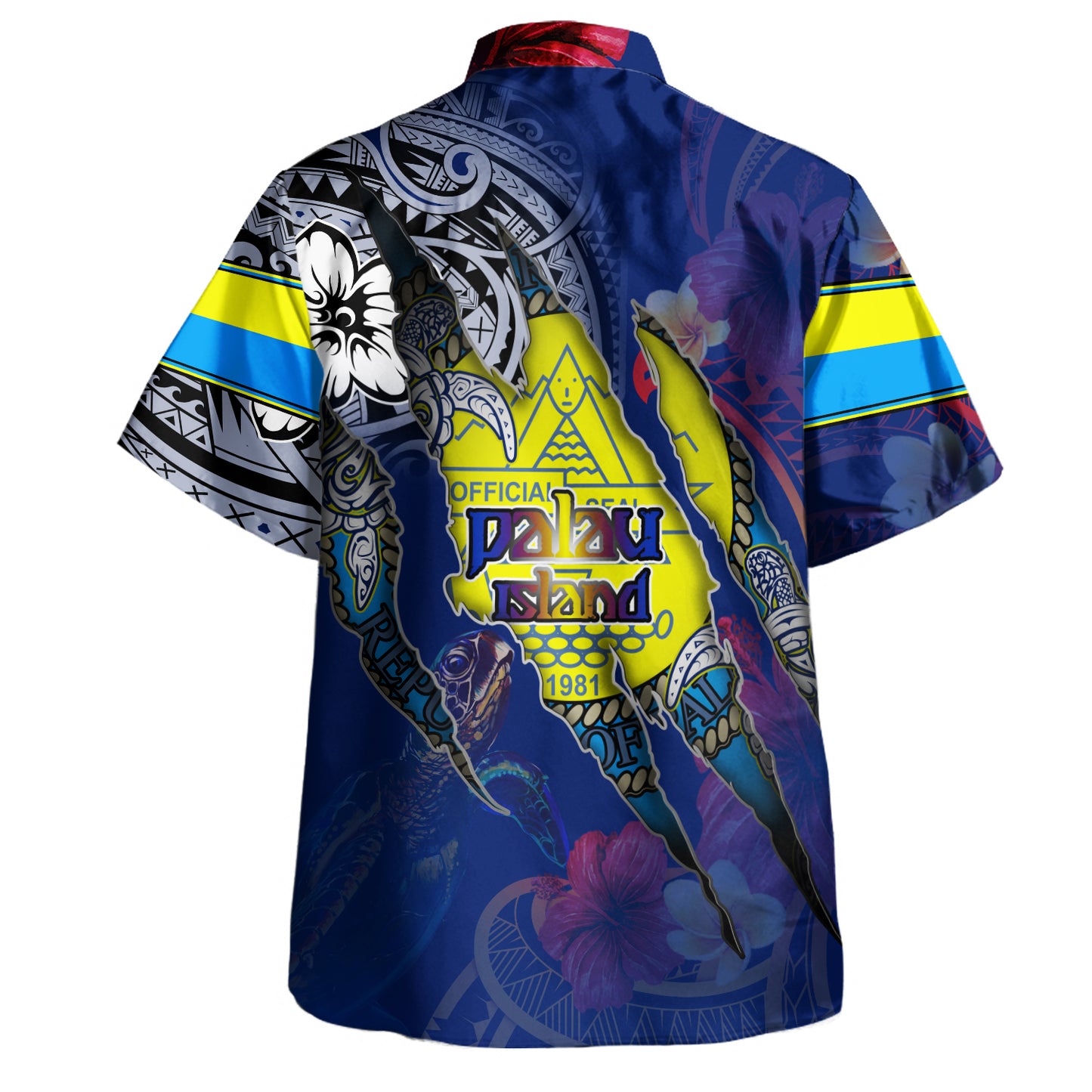 Palau Hawaiian Shirt Custom Palauan Blood Inside Me Polynesian Sleeve Tattoo Tropical Blue