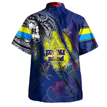 Palau Hawaiian Shirt Custom Palauan Blood Inside Me Polynesian Sleeve Tattoo Tropical Blue