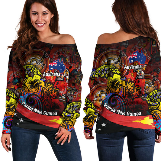 Papua New Guinea And Australia Birds Of Paradise With Aboriginal Off Shoulder Sweatshirt