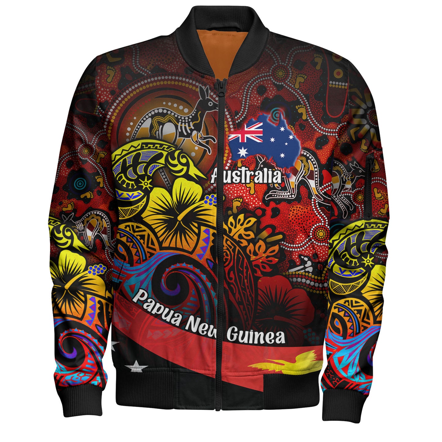 Papua New Guinea And Australia Birds Of Paradise With Aboriginal Bomber Jacket