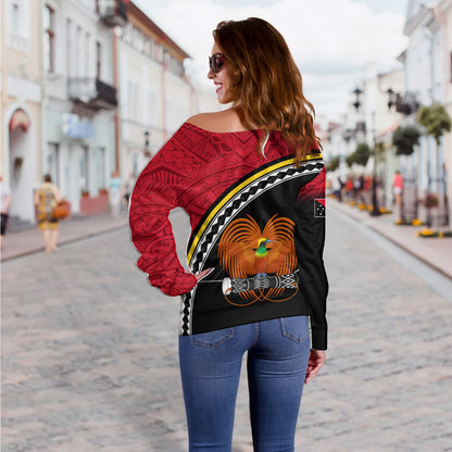 Papua New Guinea Custom Personalised Off Shoulder Sweatshirt Polynesian Tribal Patterns Curve Style
