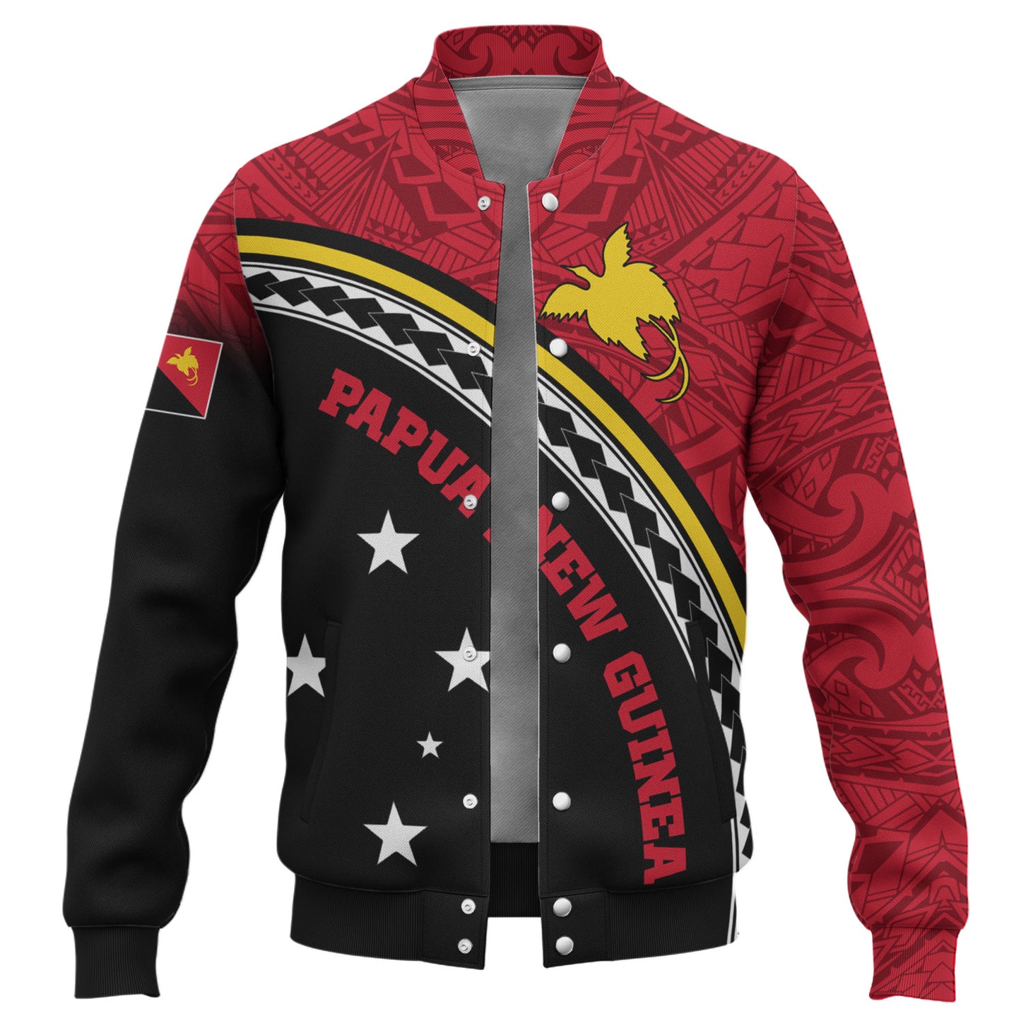 Papua New Guinea Custom Personalised Baseball Jacket Polynesian Tribal Patterns Curve Style