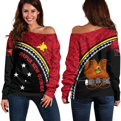 Papua New Guinea Custom Personalised Off Shoulder Sweatshirt Polynesian Tribal Patterns Curve Style