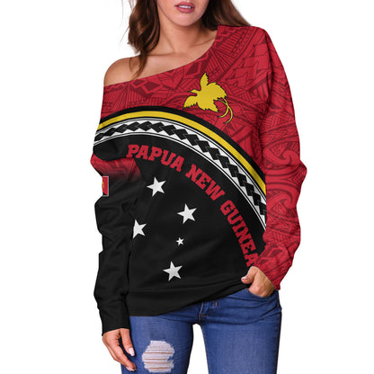 Papua New Guinea Custom Personalised Off Shoulder Sweatshirt Polynesian Tribal Patterns Curve Style
