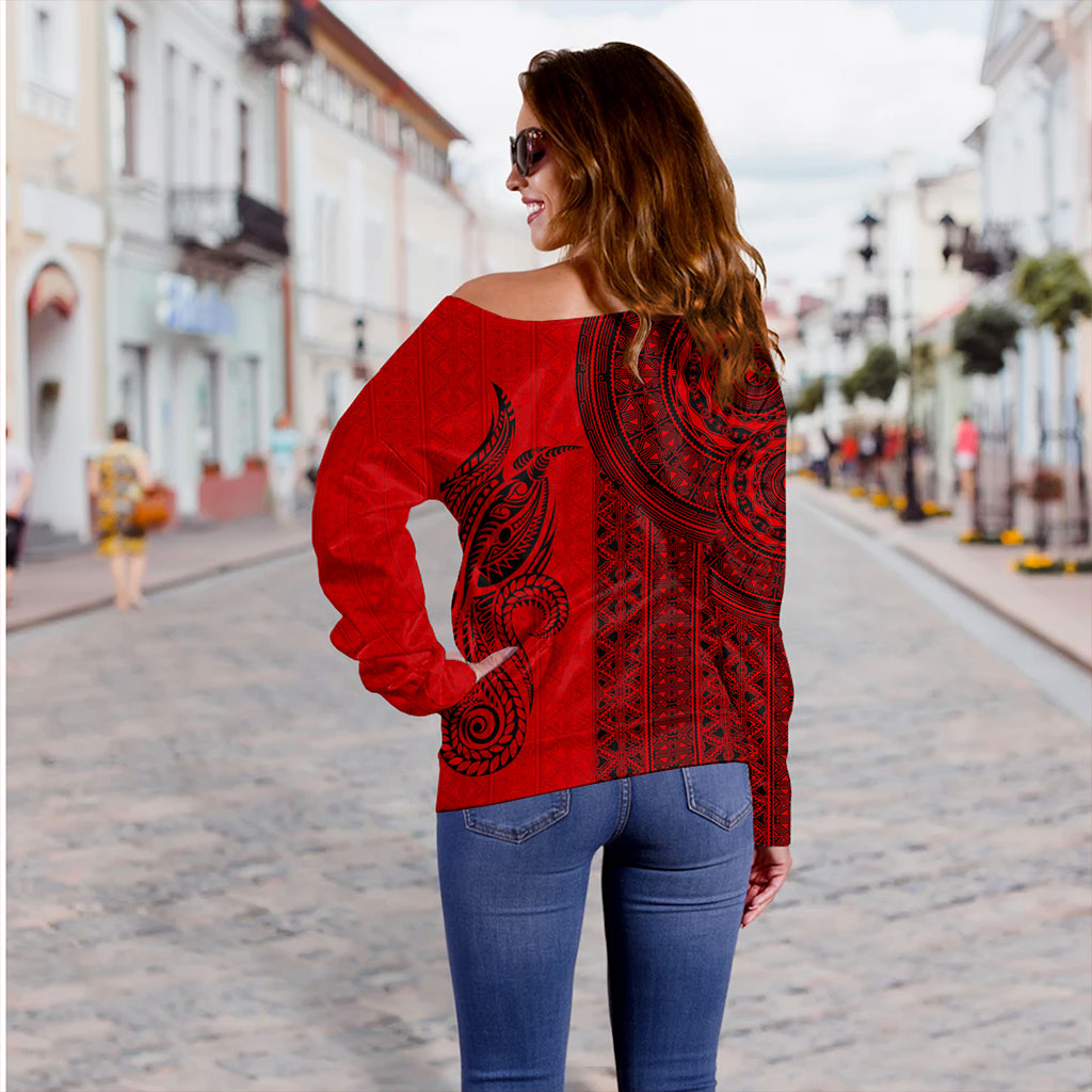 Papua New Guinea Off Shoulder Sweatshirt Tapa Pattern Half Concept