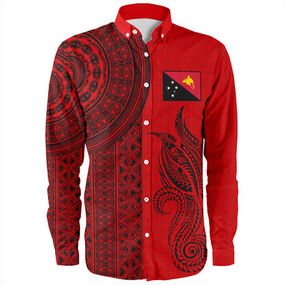 Papua New Guinea Long Sleeve Shirt Tapa Pattern Half Concept