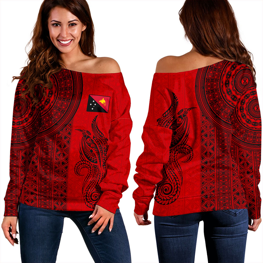 Papua New Guinea Off Shoulder Sweatshirt Tapa Pattern Half Concept