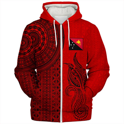Papua New Guinea Sherpa Hoodie Tapa Pattern Half Concept