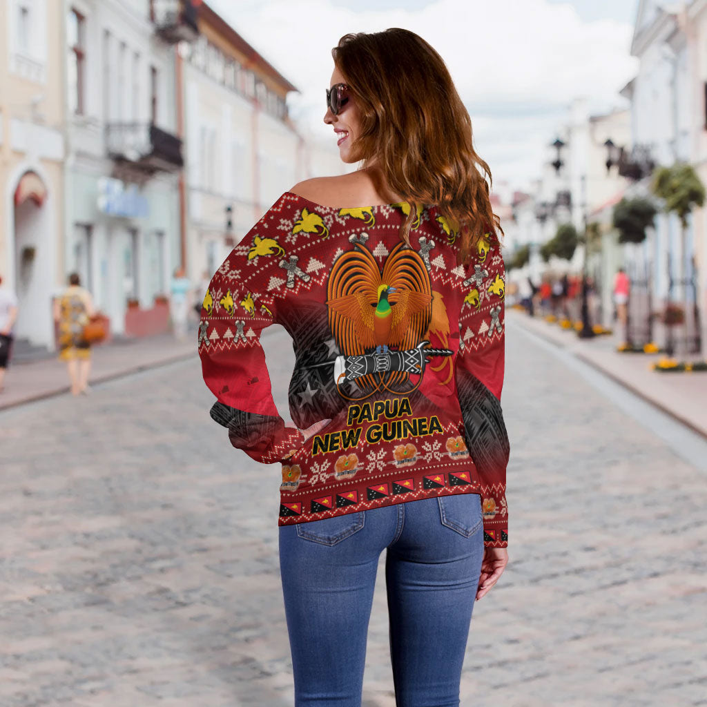 Papua New Guinea Women Off Shoulder Sweater - PNG Merry Christmas