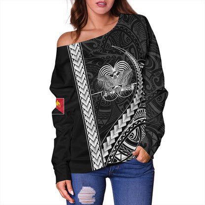Papua New Guinea Off Shoulder Sweatshirt Tribal Melanesian Coat Of Arms