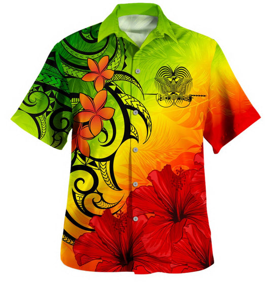 Papua New Guinea Hawaiian Shirt Tribal Polynesia Tropical Hibiscus Flower
