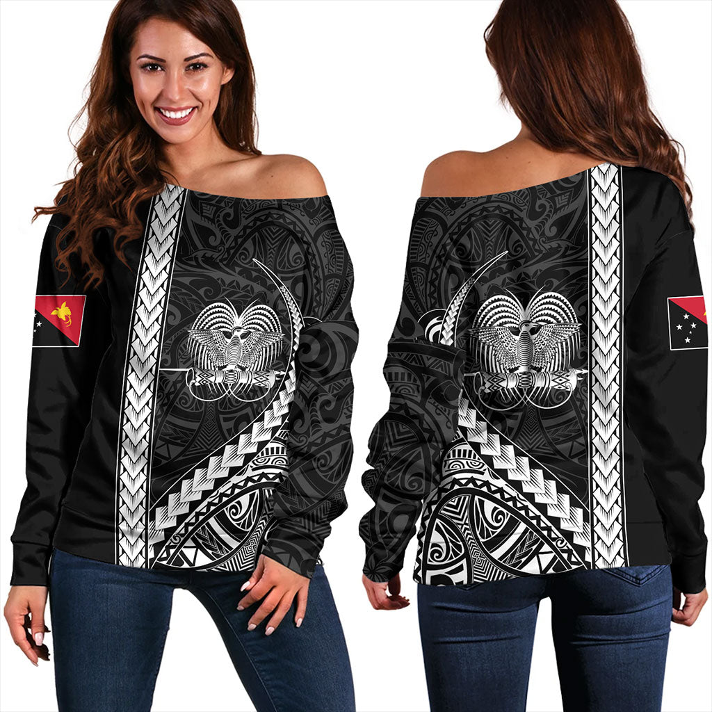 Papua New Guinea Off Shoulder Sweatshirt Tribal Melanesian Coat Of Arms