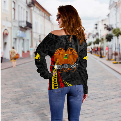 Papua New Guinea Off Shoulder Sweatshirt Tribal Wave Pattern