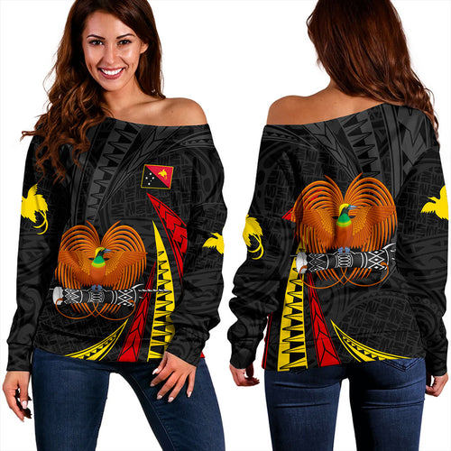 Papua New Guinea Off Shoulder Sweatshirt Tribal Wave Pattern