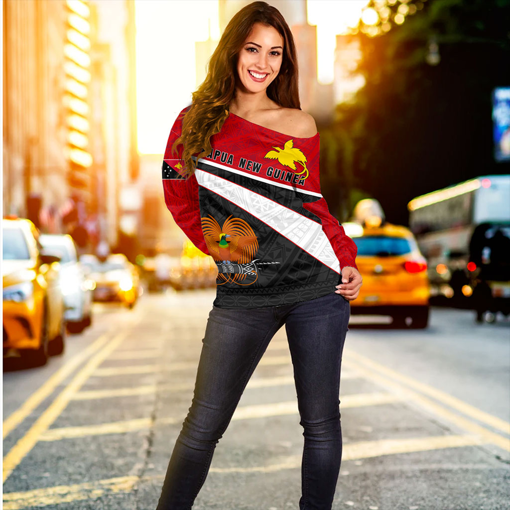 Papua New Guinea Off Shoulder Sweatshirt Melanesia Curve Style