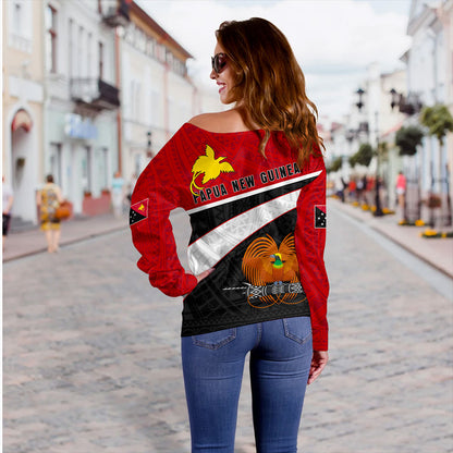 Papua New Guinea Off Shoulder Sweatshirt Melanesia Curve Style