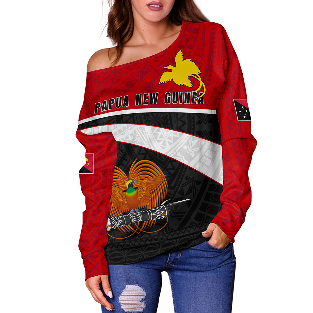 Papua New Guinea Off Shoulder Sweatshirt Melanesia Curve Style