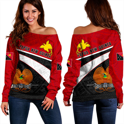 Papua New Guinea Off Shoulder Sweatshirt Melanesia Curve Style