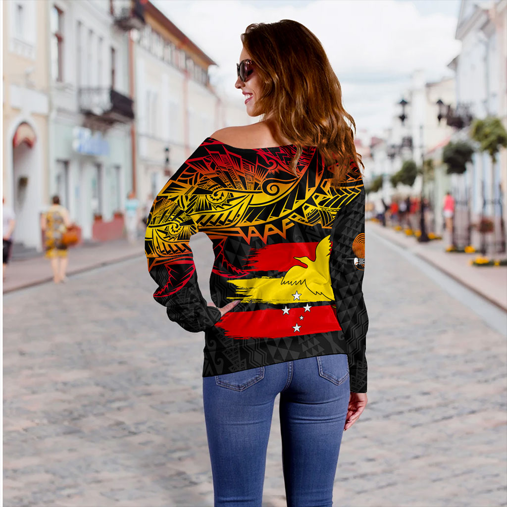 Papua New Guinea Off Shoulder Sweatshirt Flag Grunge Style