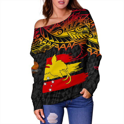 Papua New Guinea Off Shoulder Sweatshirt Flag Grunge Style
