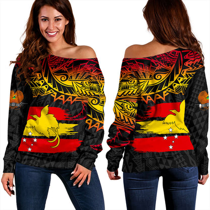 Papua New Guinea Off Shoulder Sweatshirt Flag Grunge Style