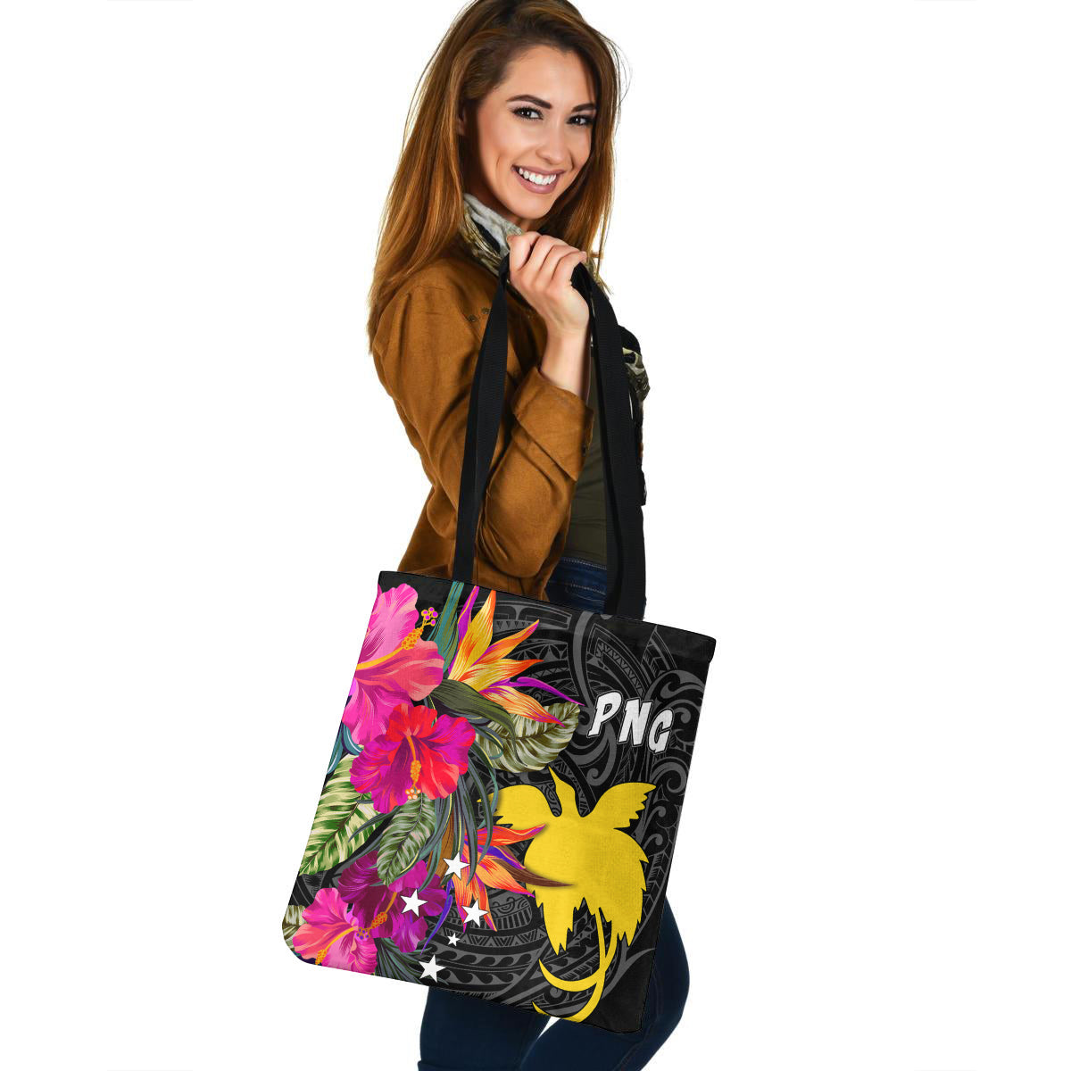 Papua New Guinea Custom Personalised Tote Bag Polynesian Hibiscus Pattern