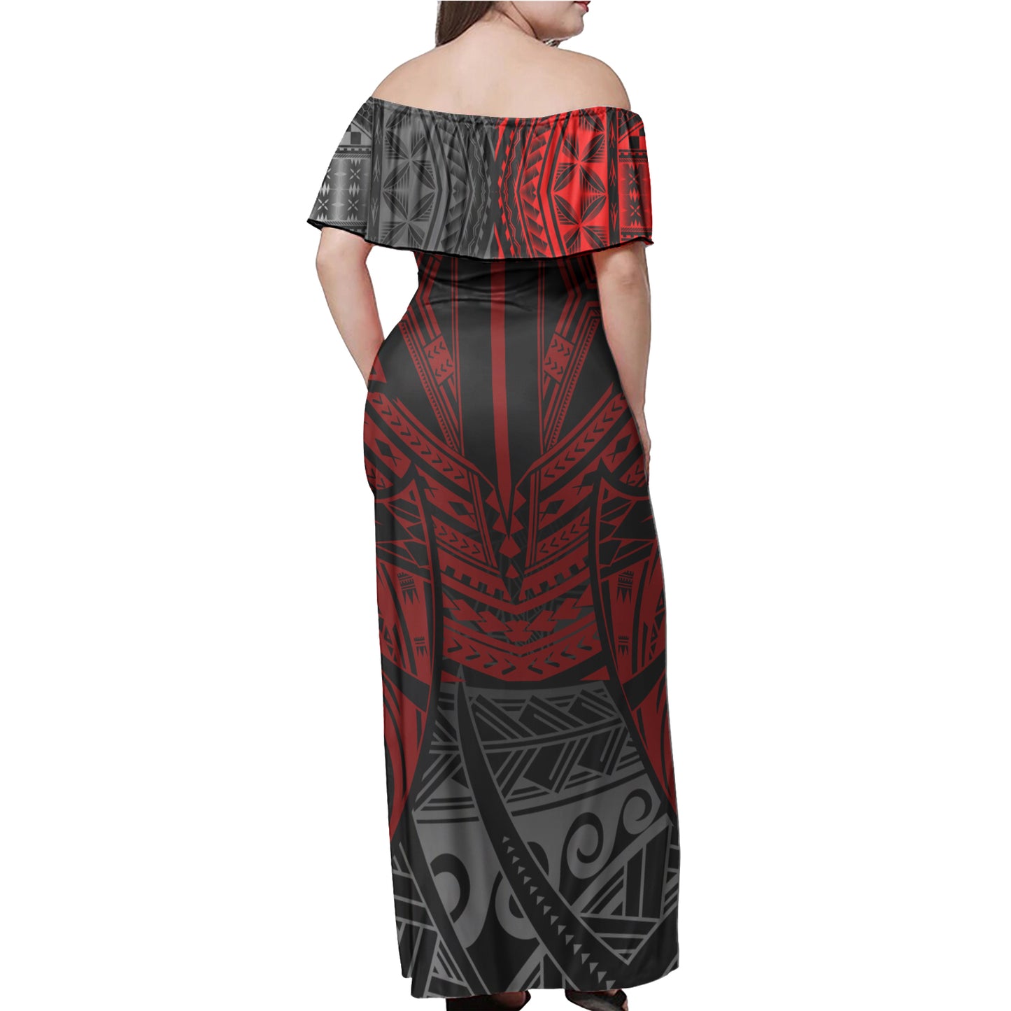 Papua New Guinea Seal With Flag Polynesian Pattern Women Off Shoulder Long Dress