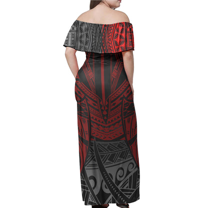 Papua New Guinea Seal With Flag Polynesian Pattern Women Off Shoulder Long Dress