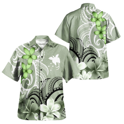 Papua New Guinea Polynesian Pattern Combo Dress And Shirt Floral Spirit Sage Green