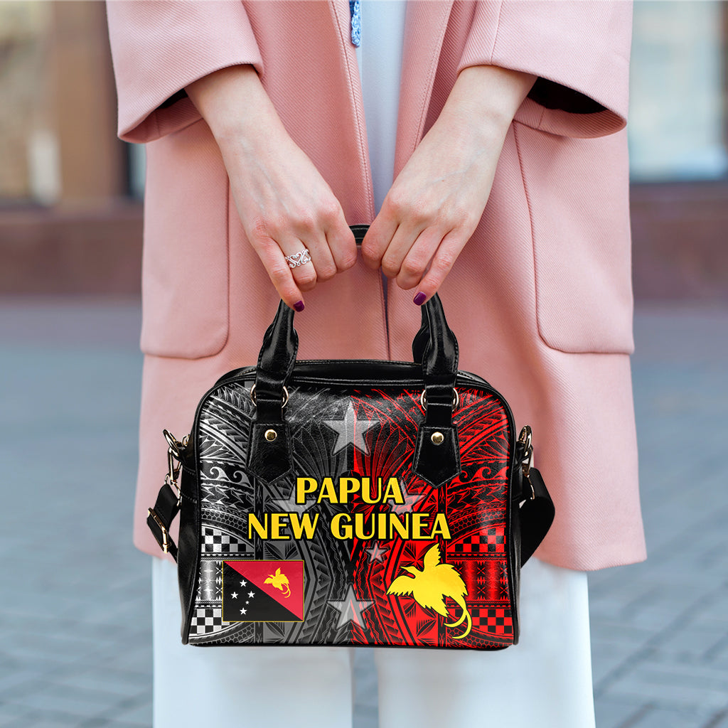 Papua New Guinea Seal With Flag Polynesian Pattern Shoulder Handbags