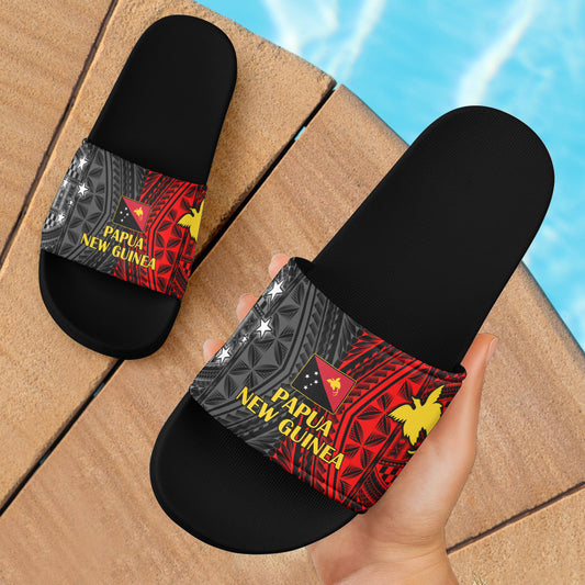 Papua New Guinea Seal With Flag Polynesian Pattern Slide Sandals