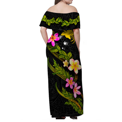 Papua New Guinea Women Off Shoulder Long Dress - Plumeria Tribal
