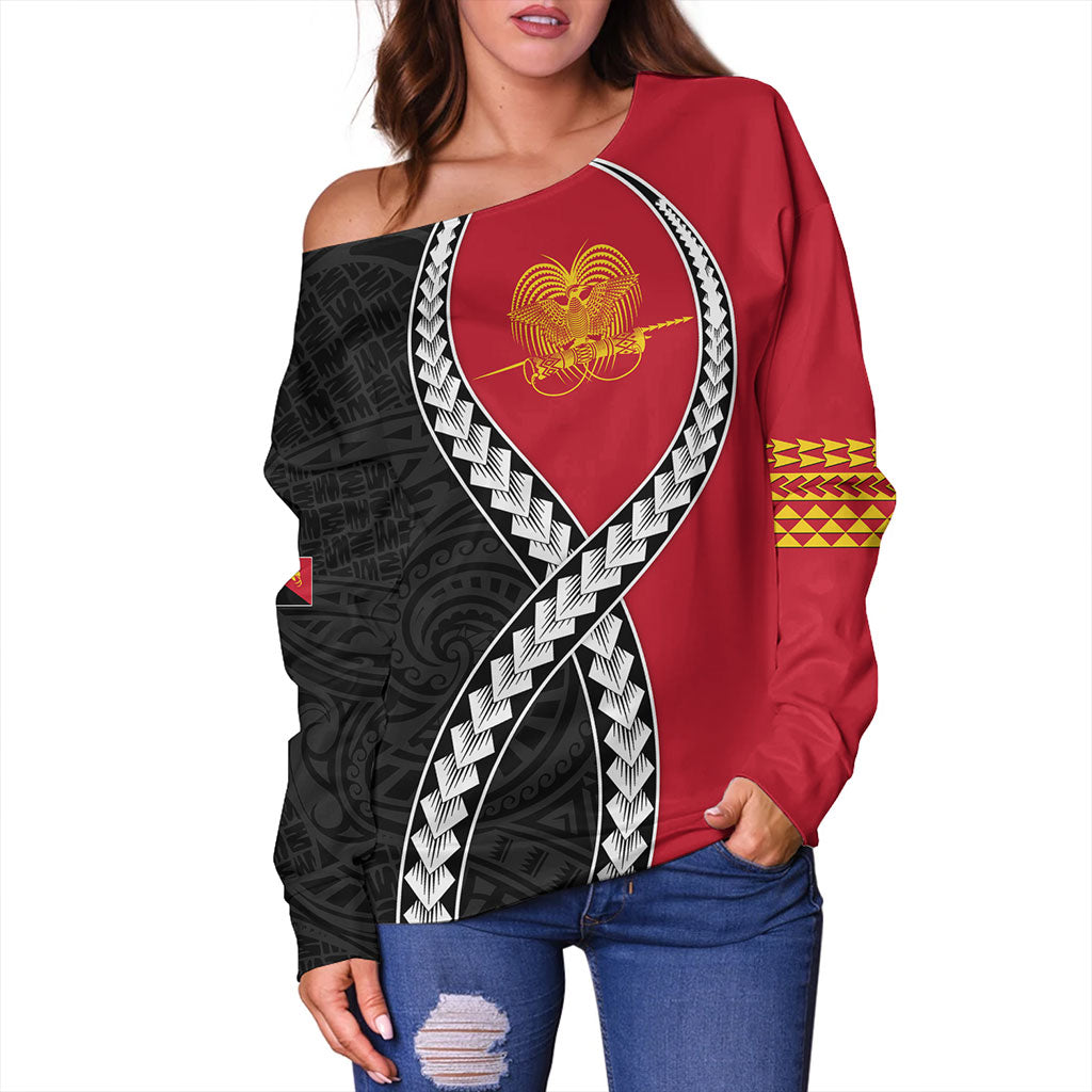 Papua New Guinea Off Shoulder Sweatshirt Tribal Polynesian In My Heart