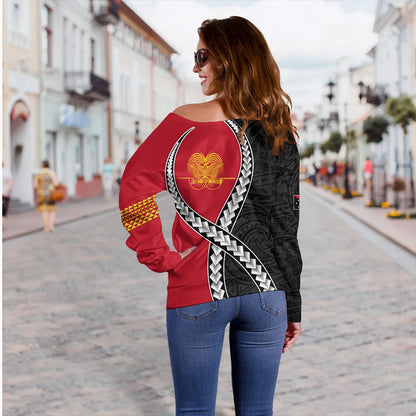 Papua New Guinea Off Shoulder Sweatshirt Tribal Polynesian In My Heart