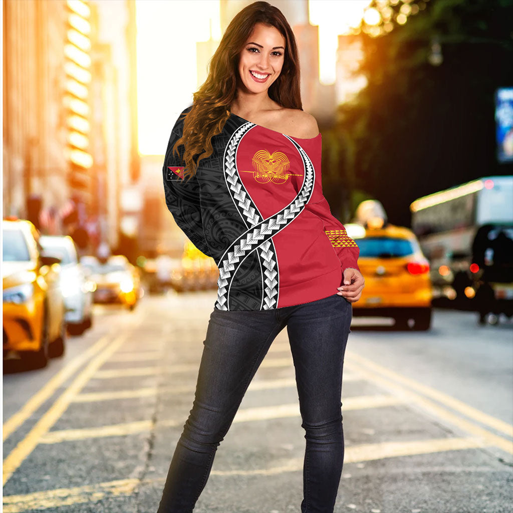 Papua New Guinea Off Shoulder Sweatshirt Tribal Polynesian In My Heart