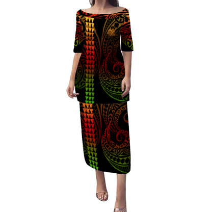 Papua New Guinea Combo Puletasi And Shirt Kakau Style Reggae