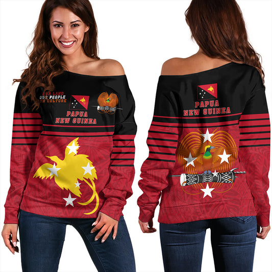 Papua New Guinea Off Shoulder Sweatshirt Our Land Our People Our Culture