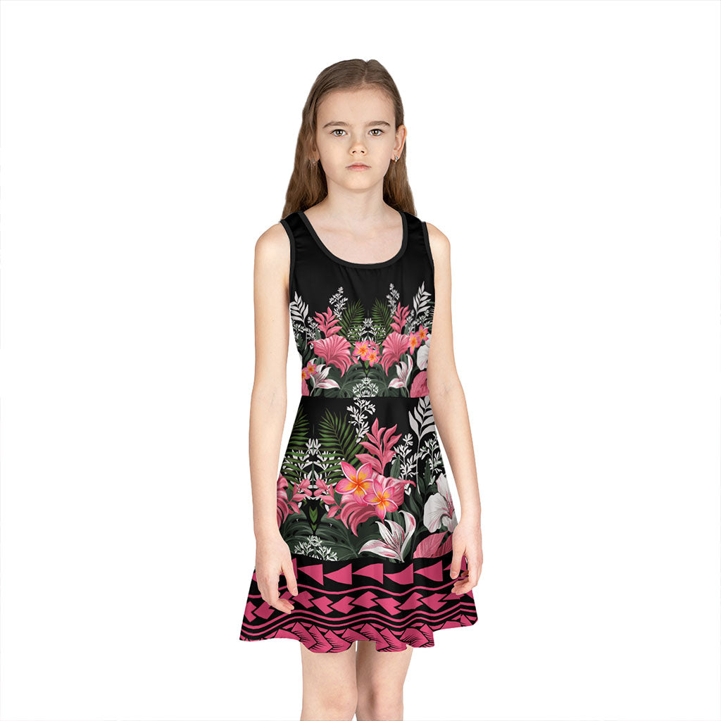 Hawaii Girls Sleeveless Sundress Pattern Tropical Black And Pink