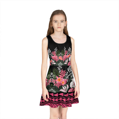Hawaii Girls Sleeveless Sundress Pattern Tropical Black And Pink