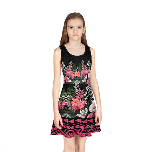 Hawaii Girls Sleeveless Sundress Pattern Tropical Black And Pink