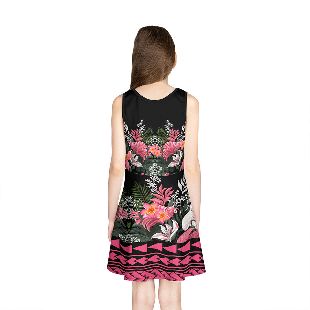 Hawaii Girls Sleeveless Sundress Pattern Tropical Black And Pink