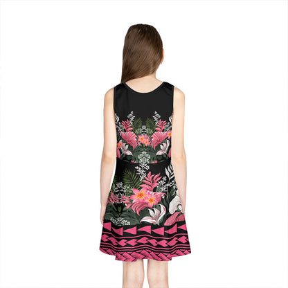 Hawaii Girls Sleeveless Sundress Pattern Tropical Black And Pink