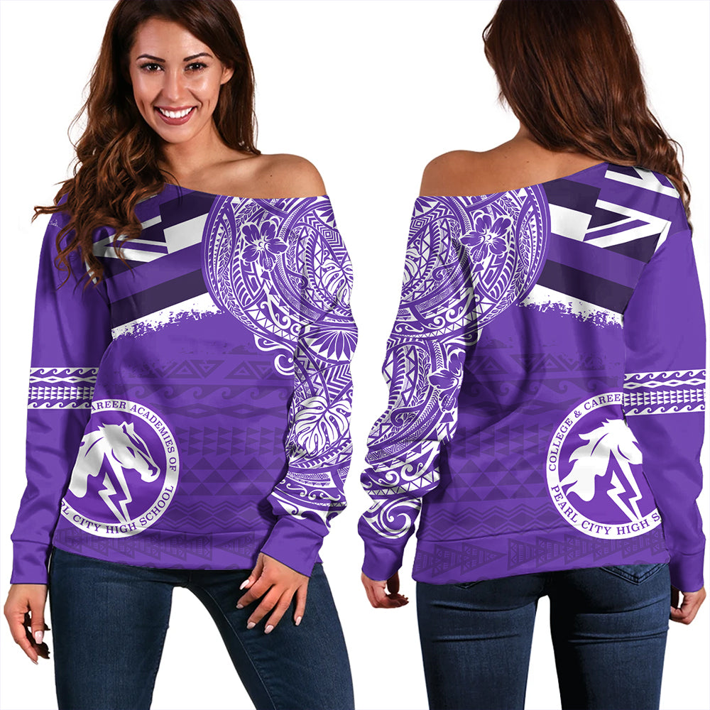Hawaii Off Shoulder Sweatshirt Pearl City High School With Crest Style