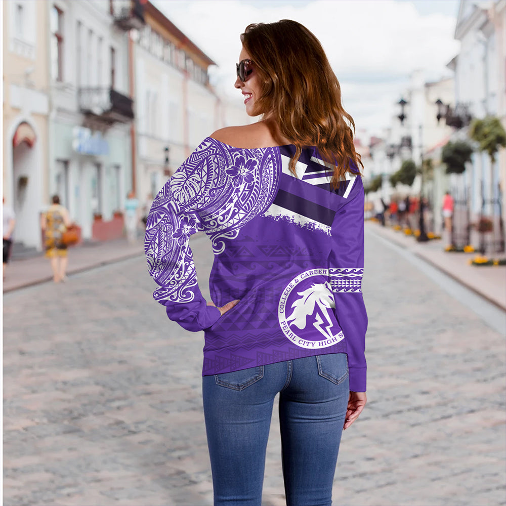 Hawaii Off Shoulder Sweatshirt Pearl City High School With Crest Style