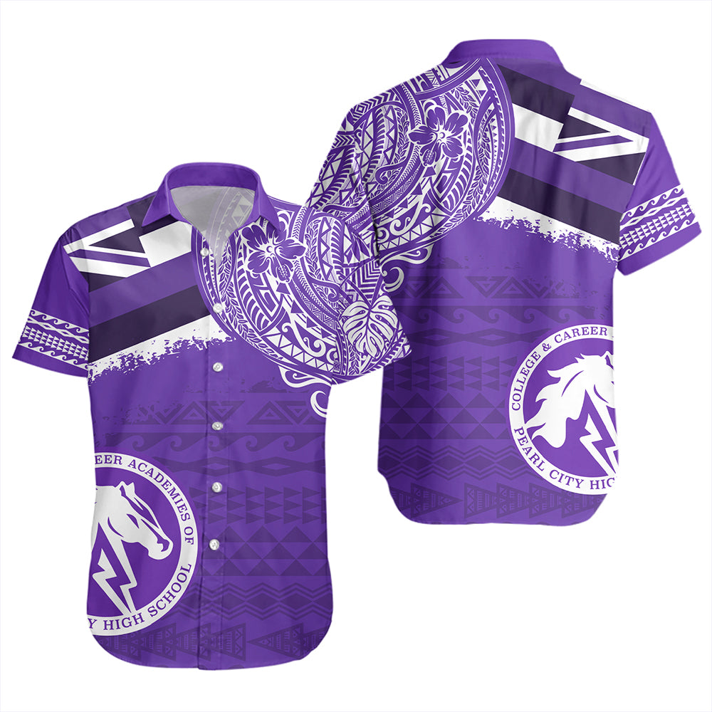 Hawaii Short Sleeve Shirt Pearl City High School With Crest Style