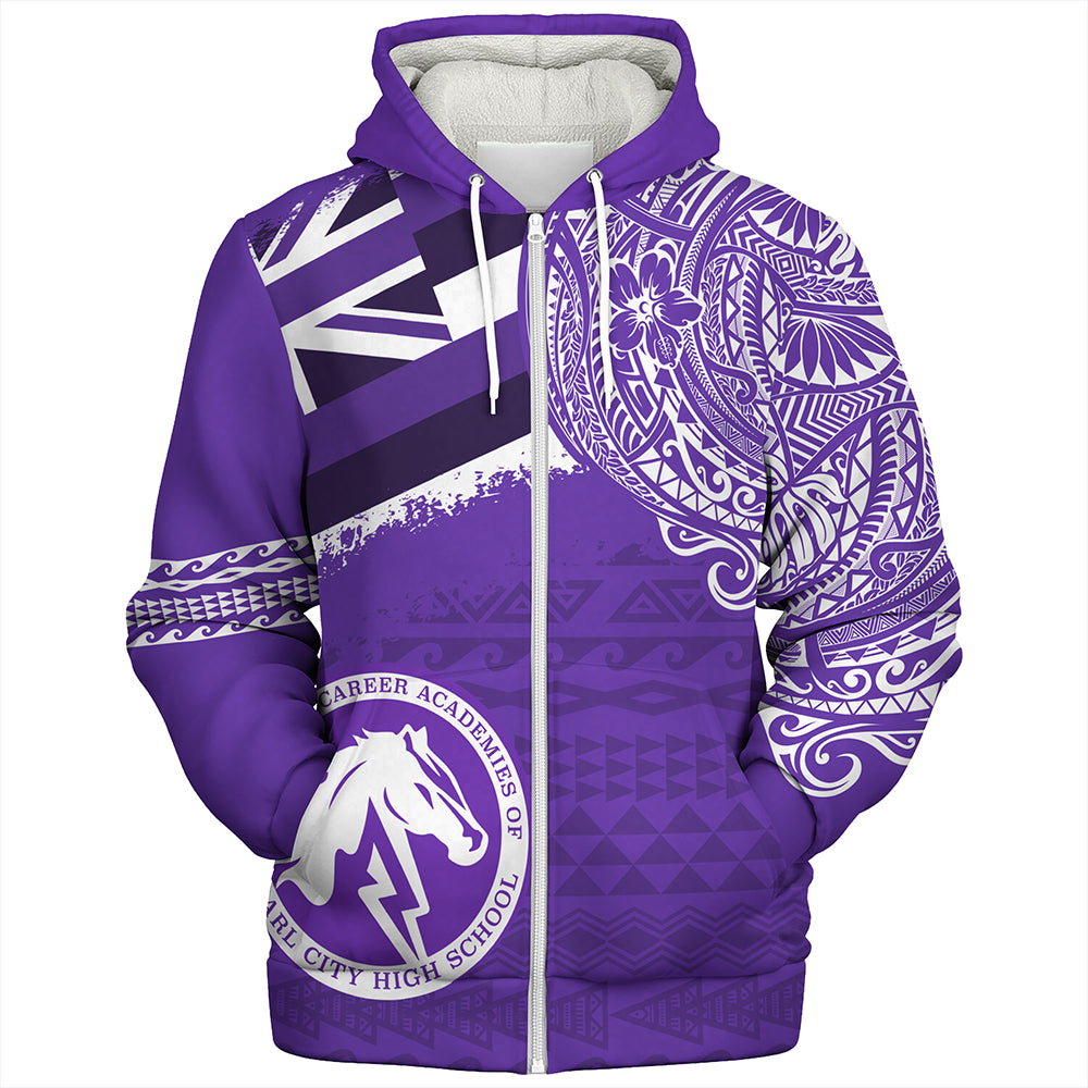 Hawaii Sherpa Hoodie Pearl City High School With Crest Style