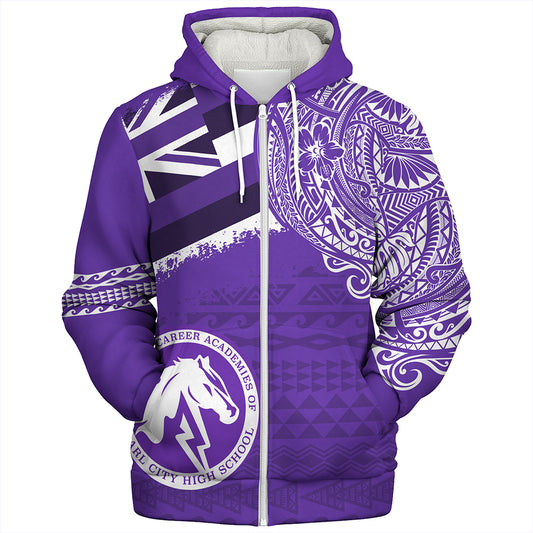 Hawaii Sherpa Hoodie Pearl City High School With Crest Style