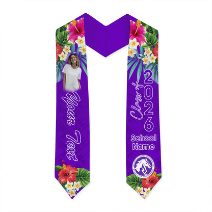 Hawaii Graduation Stole Custom Pearl City High School (Hawaii) Class 2026 Tropical Hibiscus Island Style