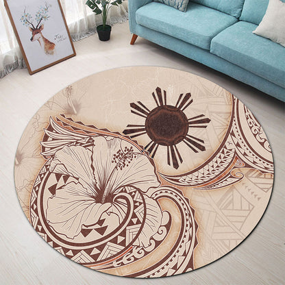 Philippines Filipinos Round Rug Hibiscus Flower Vintage Style